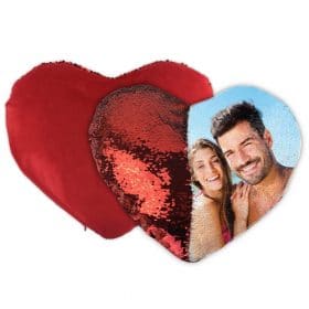 Cojín personalizado lentejuelas reversible corazón rojo