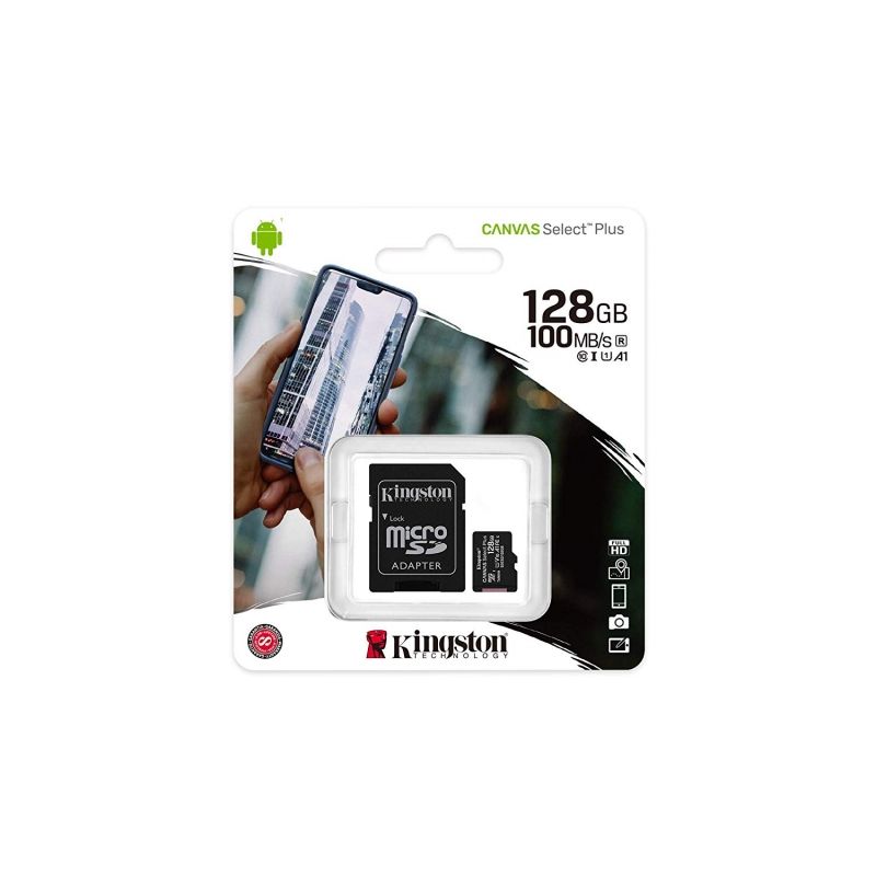 Tarjeta de Memoria Kingston CANVAS Select Plus 128GB microSD XC con Adaptador/ Clase 10/ 100MBs