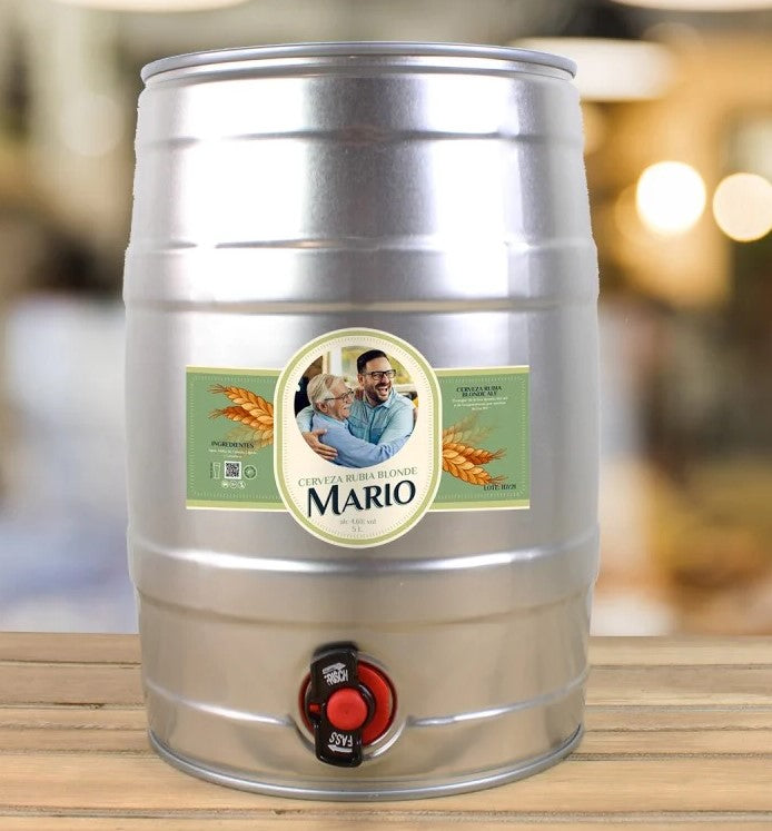 Barril de Cerveza Personalizado con Foto y Nombre de 5 Litros
