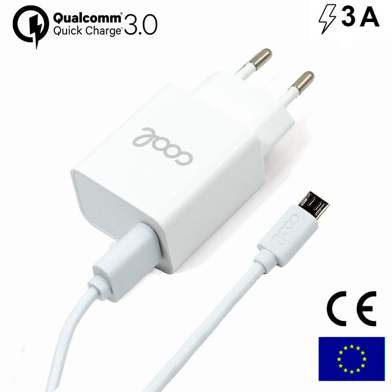 Cargador Red Conector Micro-usb Universal 3Amp (Carga Rápida) COOL Kit 2 en 1 Blanco