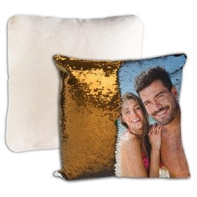 Cojín personalizado lentejuelas reversible 40 x 40 color dorado