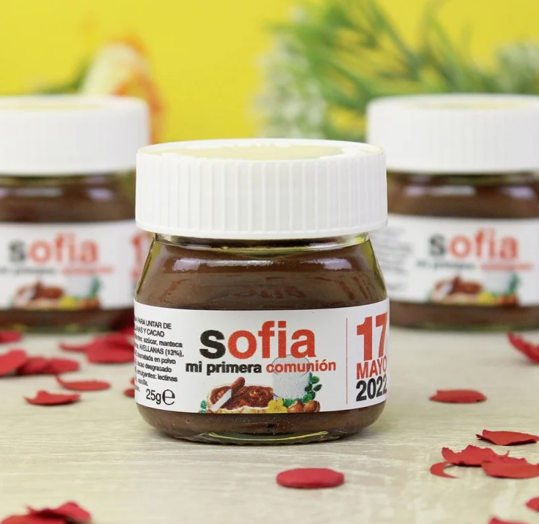 Bote Mini Nutella con Nombre y Fecha Comunión