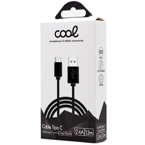 Cable USB Compatible COOL Universal TIPO-C (1.2 metros) Negro 2.4 Amp