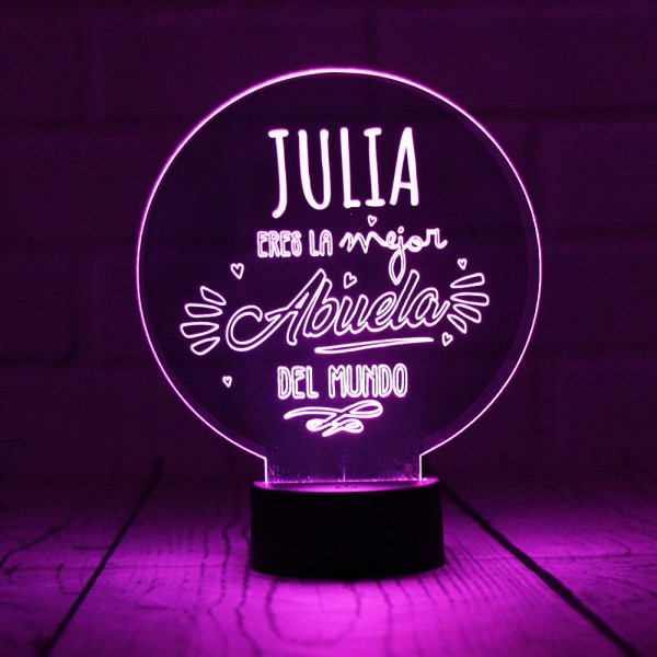 Lámpara Luminosa Personalizada Mejor Abuela del Mundo