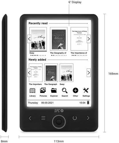 Libro electrónico SPC Dickens Light 2/ 6"/ tinta electrónica/ Negro